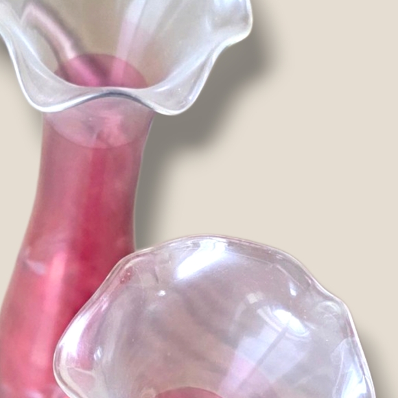 Vintage Red and Clear Tall Bud Vases Cranberry Glass - Picture 2 of 2